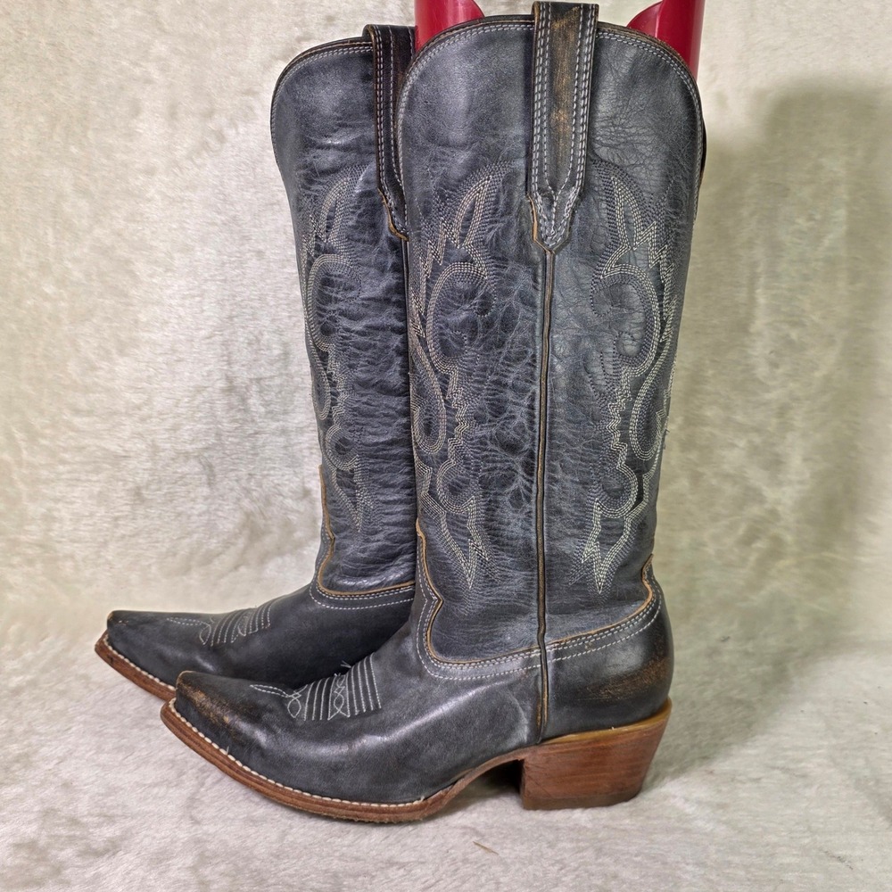 Freebird Woodland Cowboy Boots Distressed Ice Blue Grey Leather Women 8